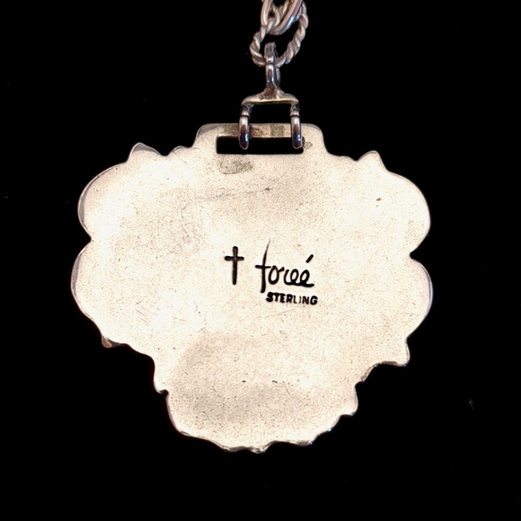 Vintage Foreé Hunsicker Sterling Silver Necklace Engraved Luggage Tags & Cherub - Picture 4 of 16